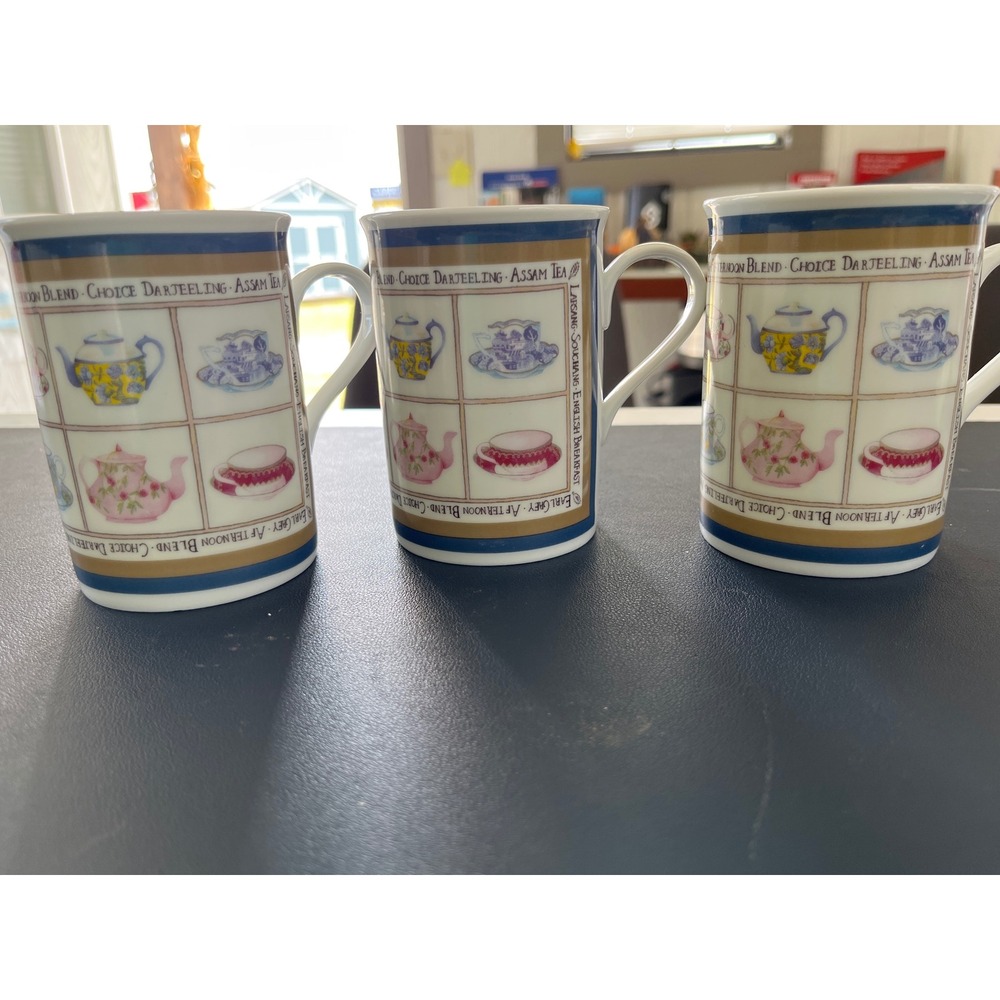 Set of 3 "Afternoon Blend‎ Choice Darjeeling Assam Tea" Mugs Fine Porcelain